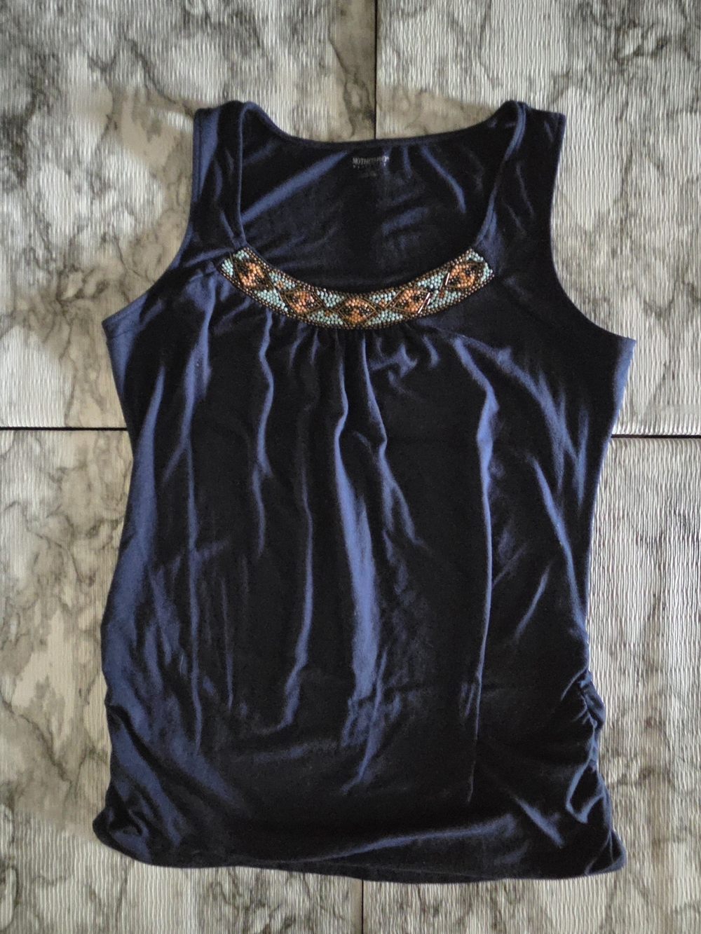 Motherhood Maternity Navy Tank with Beaded Neckline Accent Size Large